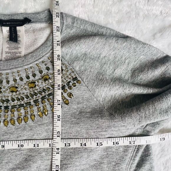 BCBGMAXAZRIA Womens Gray Beaded Long Sleeve Pullover Top Size Medium - Picture 5 of 6